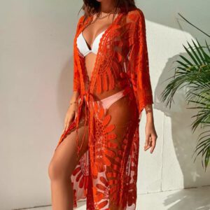Swim Lushoire Kimono transparent à tulle brodé à nœud