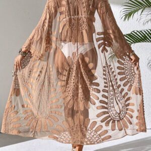 Swim Lushoire Kimono transparent à tulle brodé à nœud