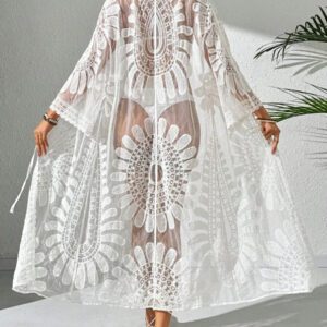 Swim Lushoire Kimono transparent à tulle brodé à nœud