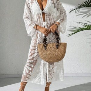 Swim Lushoire Kimono transparent à tulle brodé à nœud
