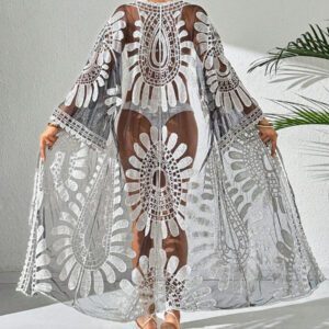 Swim Lushoire Kimono transparent à tulle brodé à nœud