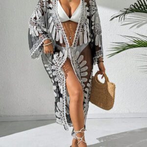 Swim Lushoire Kimono transparent à tulle brodé à nœud