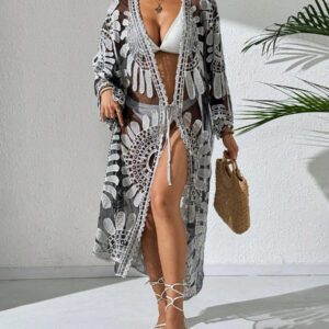 Swim Lushoire Kimono transparent à tulle brodé à nœud