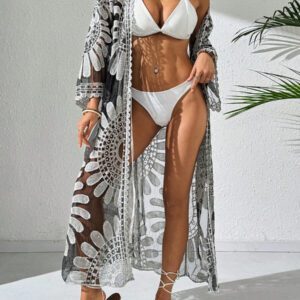 Swim Lushoire Kimono transparent à tulle brodé à nœud