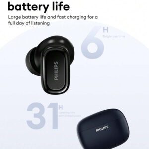 PHILIPS Casque Bluetooth PHILIPS TAT2569, semi-intra-auriculaire, antibruits ANC, audio stéréo HIFI de haute qualité, mode transparent, appel HD, annulation du bruit IA avec micro, longue durée de batterie, convient pour smartphones, ordinateurs portables, sports et jeux
