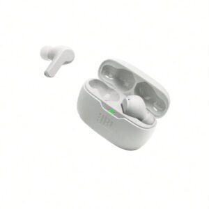 JBL Écouteurs Bluetooth sans fil WAVE BEAM, intra-auriculaires avec micro, réduction de bruit, mode d'Awareness, étanche à la transpiration et à la poussière, compatible avec iOS et Android - Blanc