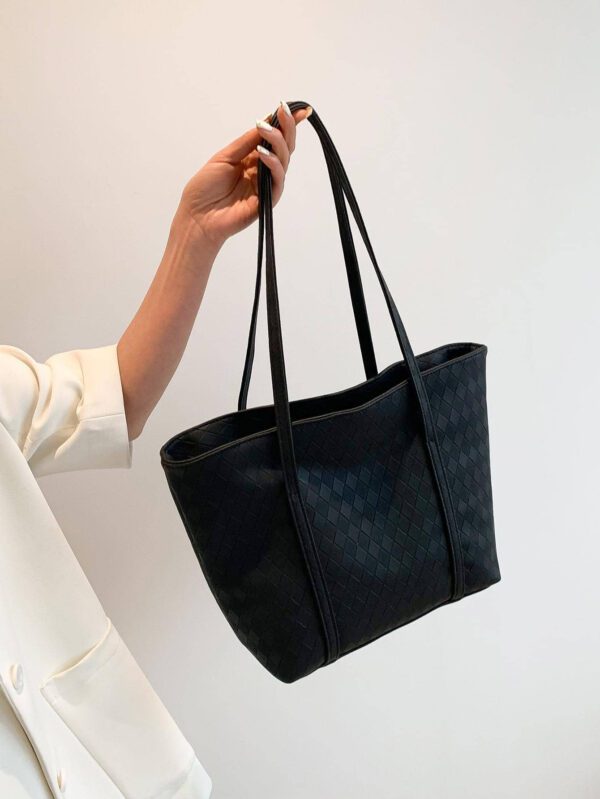 Sac fourre-tout à l'épaule à la mode avec grande capacité, matelassé, avec motif à carreaux gaufrés et couleur unie pour femmes – Image 32