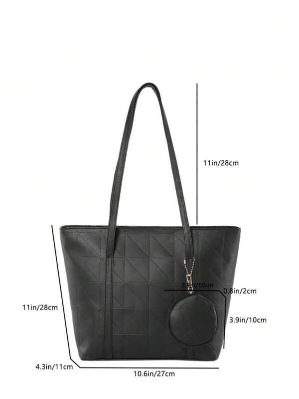Sac fourre-tout à l'épaule à la mode avec grande capacité, matelassé, avec motif à carreaux gaufrés et couleur unie pour femmes – Image 37