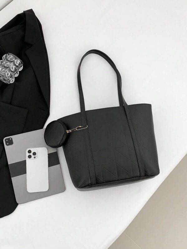 Sac fourre-tout à l'épaule à la mode avec grande capacité, matelassé, avec motif à carreaux gaufrés et couleur unie pour femmes – Image 38