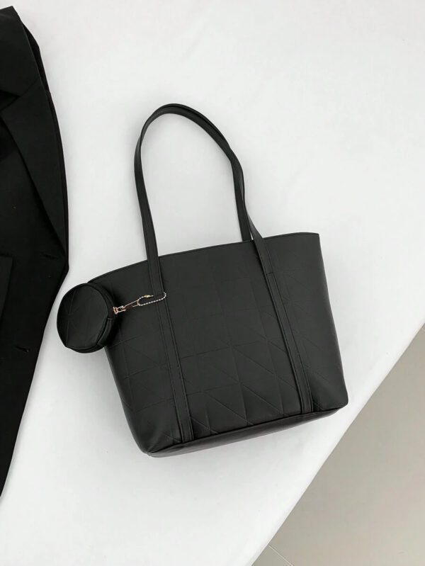 Sac fourre-tout à l'épaule à la mode avec grande capacité, matelassé, avec motif à carreaux gaufrés et couleur unie pour femmes – Image 43