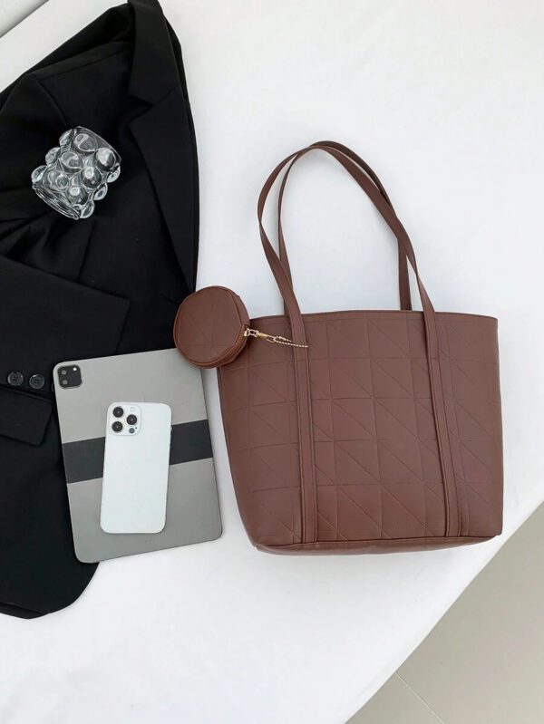 Sac fourre-tout à l'épaule à la mode avec grande capacité, matelassé, avec motif à carreaux gaufrés et couleur unie pour femmes – Image 46