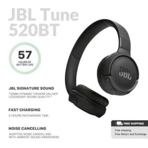 JBL Casque Bluetooth TUNE520BT sans fil à annulation de bruit, écouteurs avec 57 heures d'autonomie, Bluetooth 5.3 - Noir