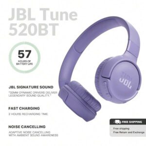 JBL Casque Bluetooth TUNE520BT sans fil à annulation de bruit, écouteurs avec 57 heures d'autonomie, Bluetooth 5.3 - Noir
