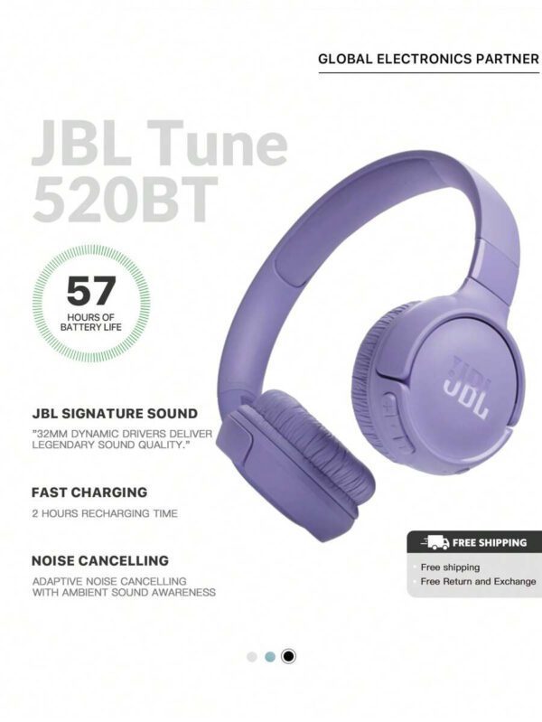 JBL Casque Bluetooth TUNE520BT sans fil à annulation de bruit, écouteurs avec 57 heures d'autonomie, Bluetooth 5.3 - Noir – Image 8