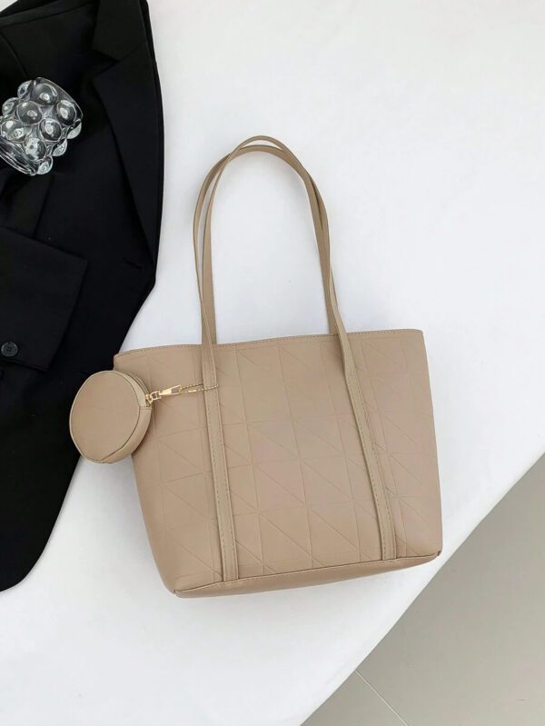 Sac fourre-tout à l'épaule à la mode avec grande capacité, matelassé, avec motif à carreaux gaufrés et couleur unie pour femmes – Image 58