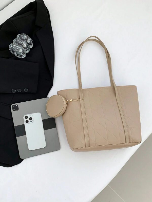 Sac fourre-tout à l'épaule à la mode avec grande capacité, matelassé, avec motif à carreaux gaufrés et couleur unie pour femmes – Image 59