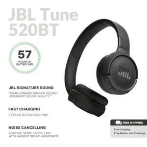 JBL Casque Bluetooth TUNE520BT sans fil à annulation de bruit, écouteurs avec 57 heures d'autonomie, Bluetooth 5.3 - Noir