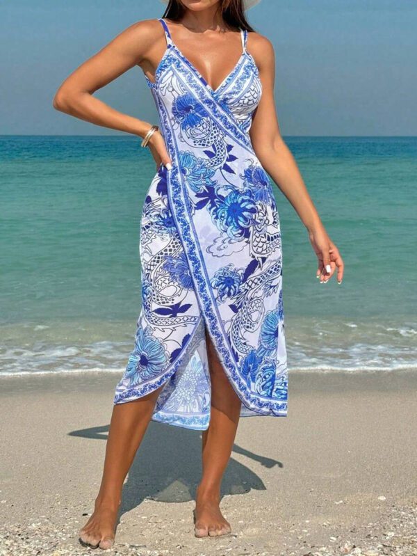 Swim Vcay Paréo plage Kimono imprimé Dragon & Fleur pour femme, parfait pour les vacances – Image 5