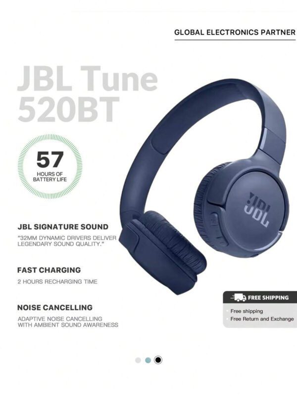 JBL Casque Bluetooth TUNE520BT sans fil à annulation de bruit, écouteurs avec 57 heures d'autonomie, Bluetooth 5.3 - Noir – Image 18