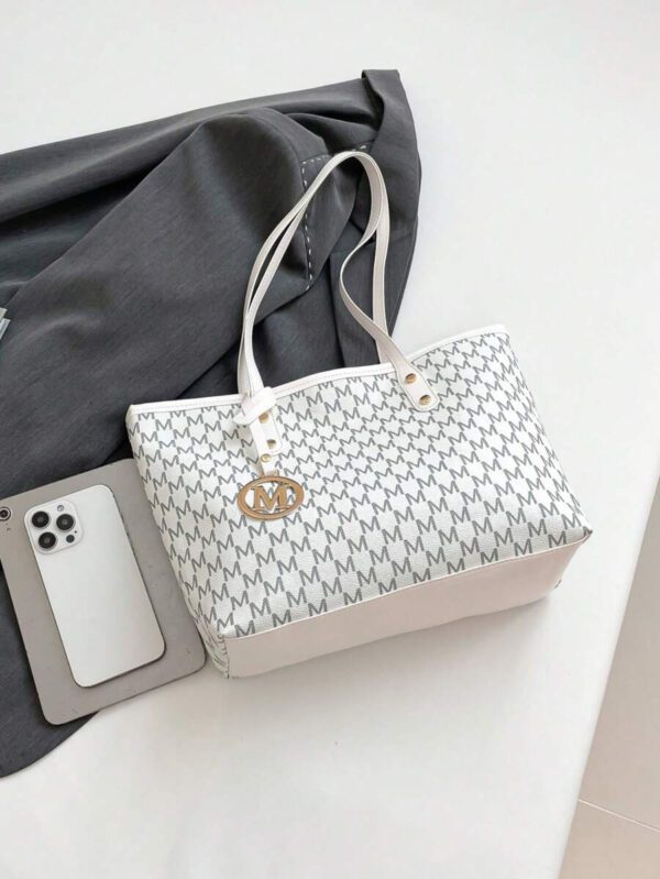 Sac fourre-tout à l'épaule à la mode avec grande capacité, matelassé, avec motif à carreaux gaufrés et couleur unie pour femmes – Image 67