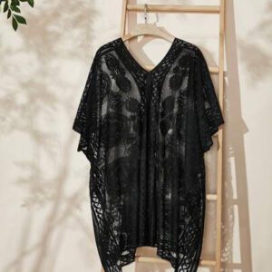 Swim Lushoire Top ample kimono à manches chauve-souris col en V en dentelle florale pour femmes