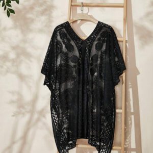 Swim Lushoire Top ample kimono à manches chauve-souris col en V en dentelle florale pour femmes