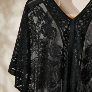Swim Lushoire Top ample kimono à manches chauve-souris col en V en dentelle florale pour femmes
