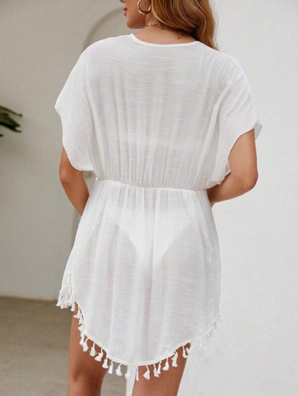 SHEIN Swim Kimono léger transparent pour l'été avec nœud avant et frange – Image 3