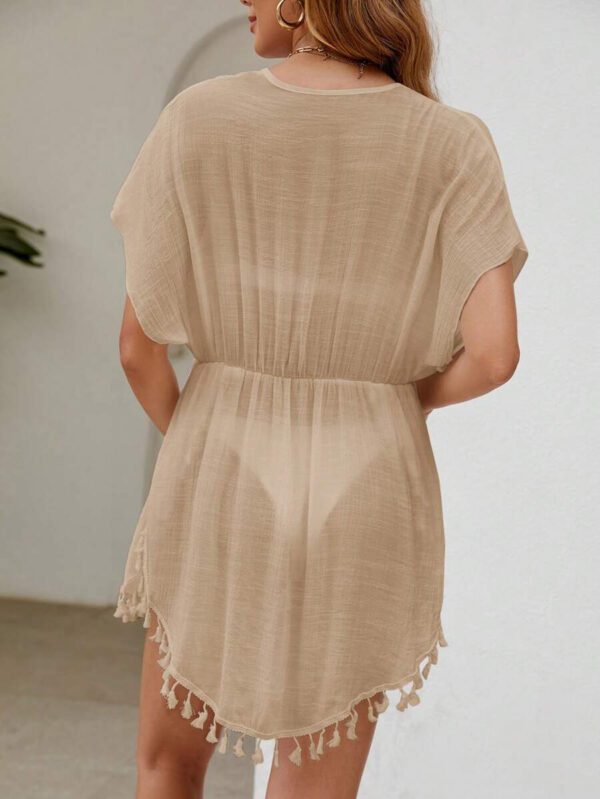 SHEIN Swim Kimono léger transparent pour l'été avec nœud avant et frange – Image 21