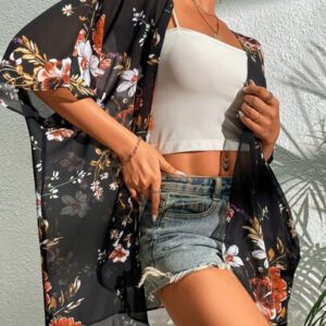 SHEIN Swim Kimono Fleuri En Mousseline De Soie
