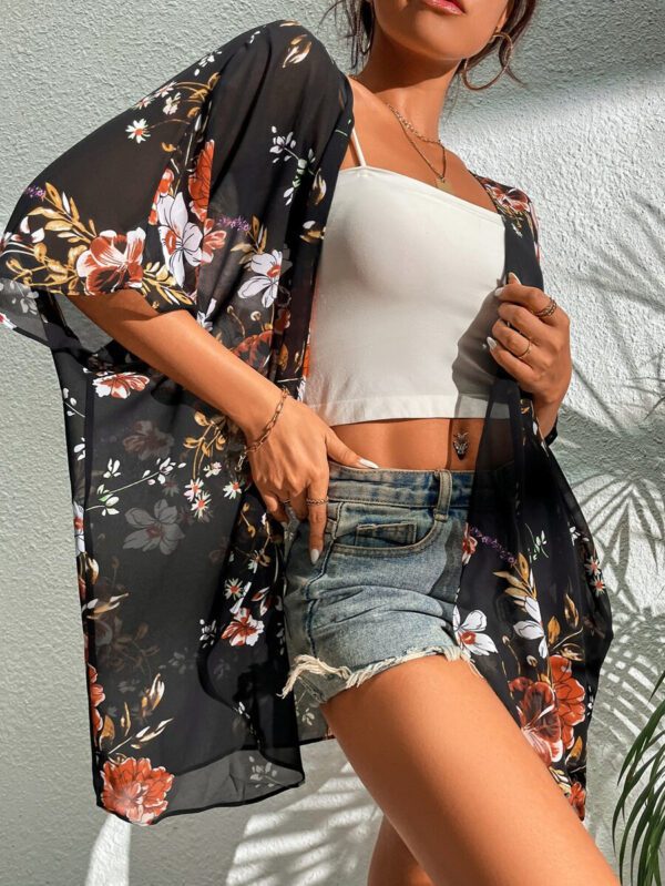 SHEIN Swim Kimono Fleuri En Mousseline De Soie – Image 2