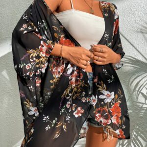 SHEIN Swim Kimono Fleuri En Mousseline De Soie