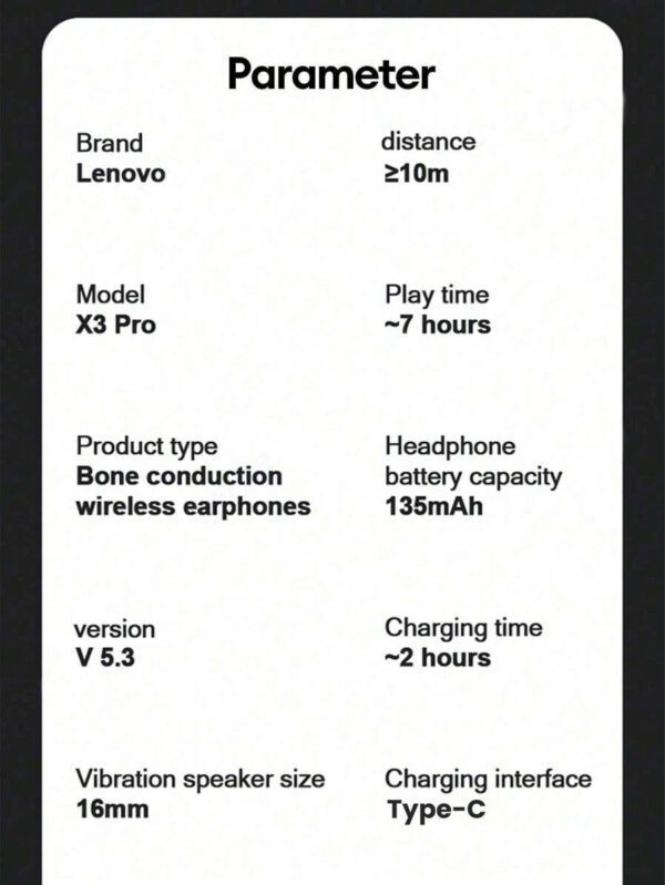 Lenovo Écouteurs à conduction osseuse Lenovo X3PRO TWS Fone Bluetooth sans fil. Écouteurs pour le sport, la conduite, le cyclisme. Casque pour course à pied – Image 11