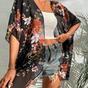 SHEIN Swim Kimono Fleuri En Mousseline De Soie
