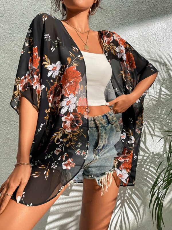 SHEIN Swim Kimono Fleuri En Mousseline De Soie – Image 5