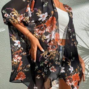 SHEIN Swim Kimono Fleuri En Mousseline De Soie