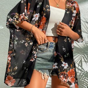 SHEIN Swim Kimono Fleuri En Mousseline De Soie