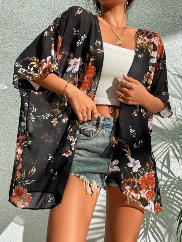 SHEIN Swim Kimono Fleuri En Mousseline De Soie – Image 7