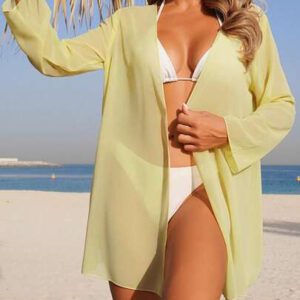 Swim Basics Kimono couvrant de couleur unie transparent pour les vacances/la plage
