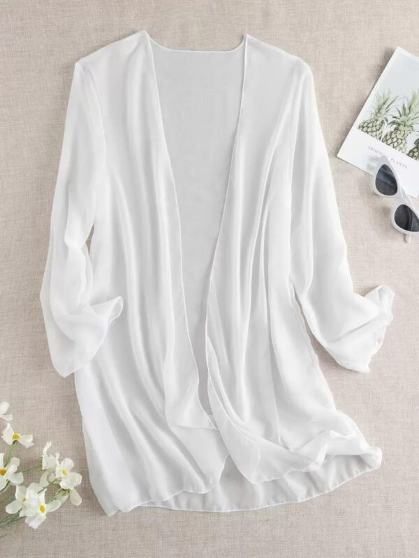 Swim Basics Kimono couvrant de couleur unie transparent pour les vacances/la plage – Image 2