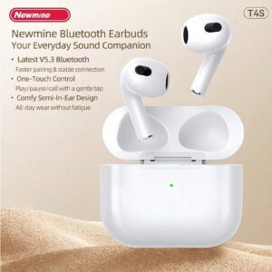 Newmine Écouteurs Bluetooth sans fil T4S, Bluetooth 5.3, 50 heures d'autonomie, mode jeu avec faible latence, étanchéité IPX7, écouteurs de sport antibruit