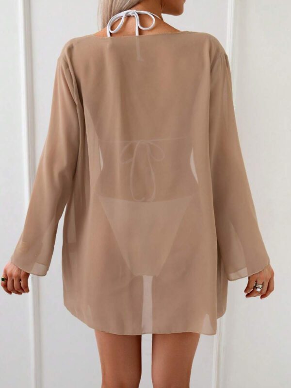 Swim Basics Kimono couvrant de couleur unie transparent pour les vacances/la plage – Image 39
