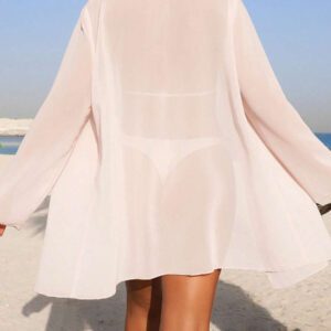 Swim Basics Kimono couvrant de couleur unie transparent pour les vacances/la plage