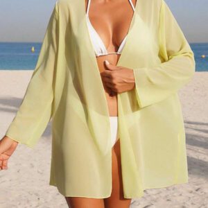 Swim Basics Kimono couvrant de couleur unie transparent pour les vacances/la plage