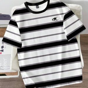 Manfinity Joysei T-shirt décontracté à rayures simple pour hommes, polyvalent pour l'été