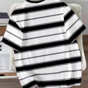 Manfinity Joysei T-shirt décontracté à rayures simple pour hommes, polyvalent pour l'été