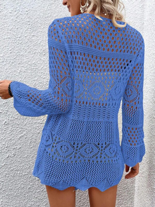 Breezaya Kimono couvrant col en V transparent à manches longues avec nœud, couleur unie – Image 21