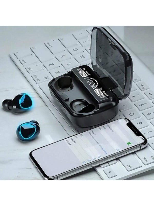 M10 V5.3 – Le plus récent casque numérique Truewireless, écouteurs sans fil avec étui de chargement sans fil Bluetooth, son 9D Premium Deep Bass Sports étanche IPX7 avec micro, temps de lecture de 5 heures, fonctionne comme Powerbank pour charger n'importe quel appareil. – Image 3