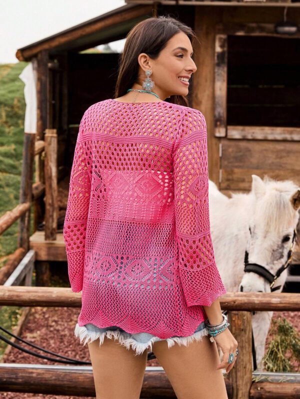 Breezaya Kimono couvrant col en V transparent à manches longues avec nœud, couleur unie – Image 27