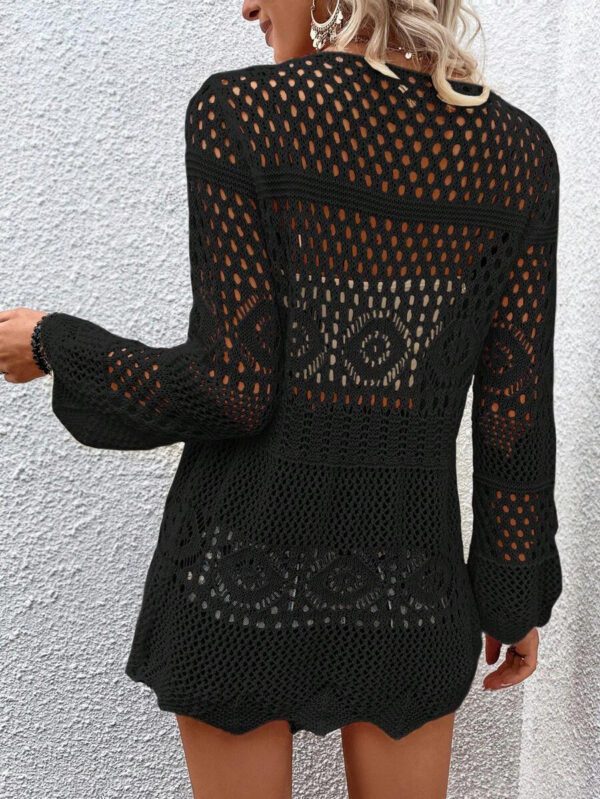 Breezaya Kimono couvrant col en V transparent à manches longues avec nœud, couleur unie – Image 33
